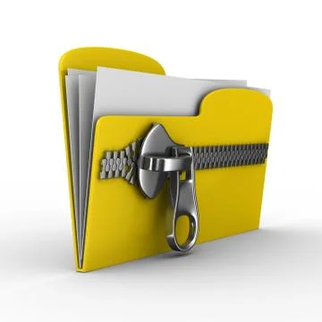 Yellow computer folder with zipper. Isolated 3d image Stock Illustration