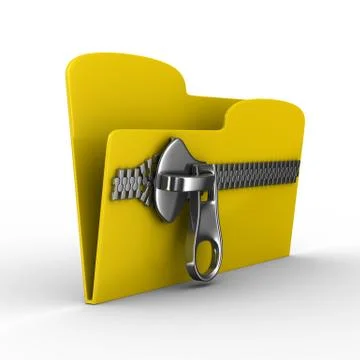 Yellow computer folder with zipper. Isolated 3d image 스톡 일러스트