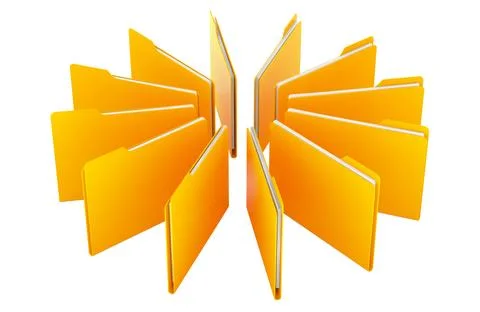 Yellow computer folders in circle, 3D rendering Illustrazione stock