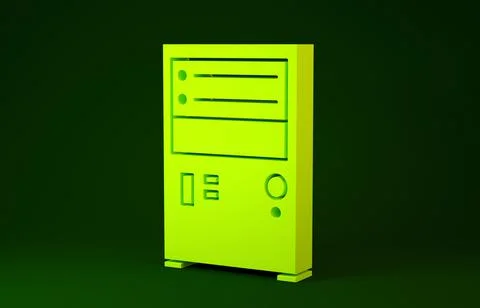 Yellow Computer icon isolated on green background. PC component sign. Minimal 스톡 일러스트