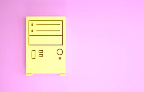 Yellow Computer icon isolated on pink background. PC component sign. Minimali Illustrazione stock