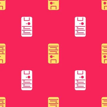 Yellow Computer icon isolated seamless pattern on red background. PC component Stock Illustration