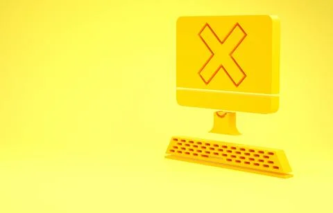 Yellow Computer with keyboard and x mark icon isolated on yellow background.  Illustrazione stock