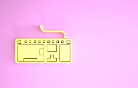 Yellow Computer keyboard icon isolated on pink background. PC component sign. Stock Illustration