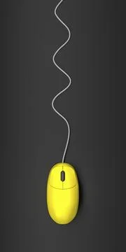 A yellow computer mouse on dark background 3d illustration Stock Illustration
