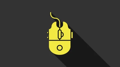 Yellow Computer mouse gaming icon isolated on grey background. Optical with Stock Footage 147699107