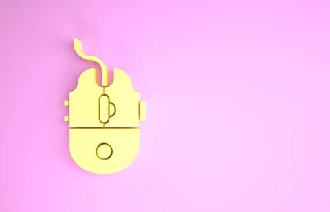 Yellow Computer mouse gaming icon isolated on pink background. Optical with w Ilustración de archivo