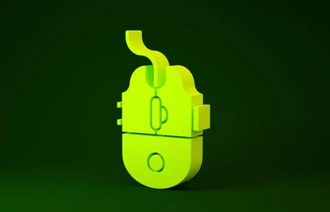 Yellow Computer mouse gaming icon isolated on green background. Optical with  Stock Illustration