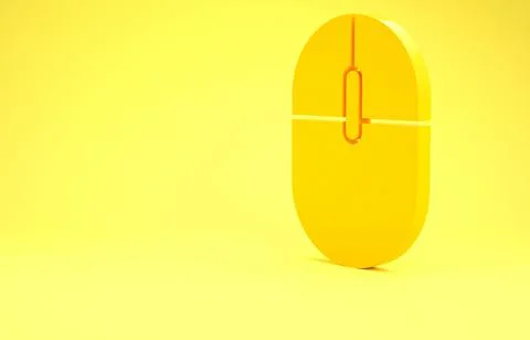 Yellow Computer mouse icon isolated on yellow background. Optical with wheel  Illustrazione stock