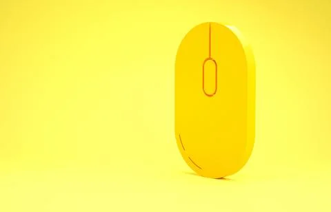 Yellow Computer mouse icon isolated on yellow background. Optical with wheel  Illustrazione stock