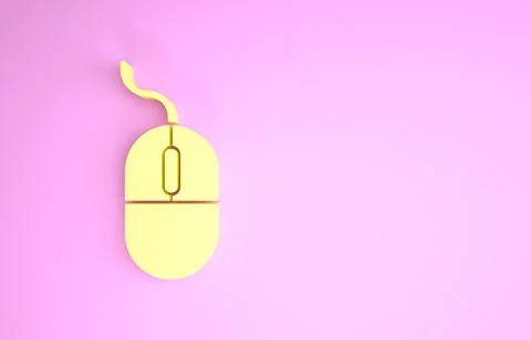 Yellow Computer mouse icon isolated on pink background. Optical with wheel sy Stock Illustration