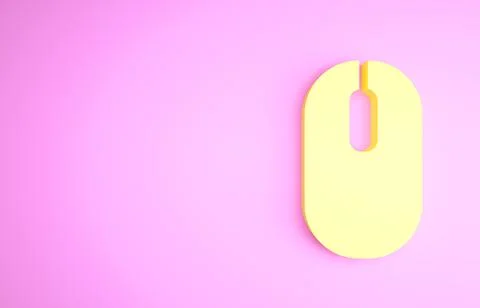 Yellow Computer mouse icon isolated on pink background. Optical with wheel sy Stock Illustration