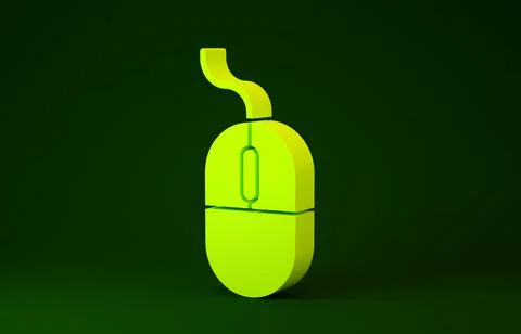 Yellow Computer mouse icon isolated on green background. Optical with wheel s Illustrazione stock