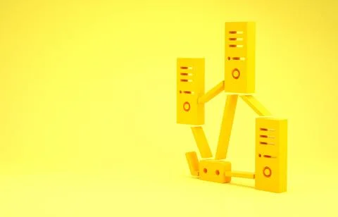 Yellow Computer network icon isolated on yellow background. Laptop network. I Stock Illustration
