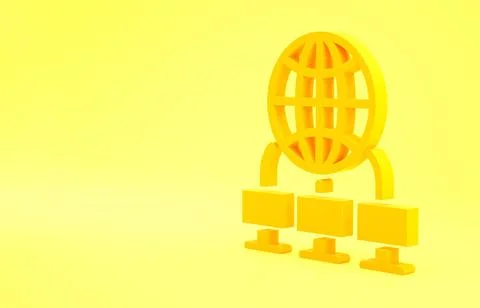 Yellow Computer network icon isolated on yellow background. Laptop network. I Stock Illustration