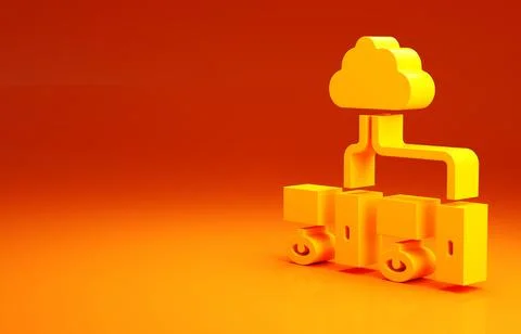 Yellow Computer network icon isolated on orange background. Laptop network. I Stock Illustration