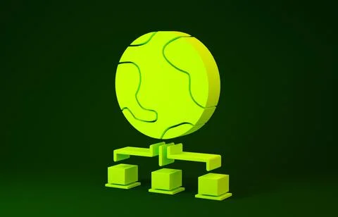 Yellow Computer network icon isolated on green background. Online gaming. Lap Illustrazione stock