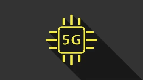Yellow Computer processor 5G with microcircuits CPU icon isolated on grey Stock Footage 147705069