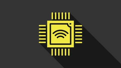 Yellow Computer processor with microcircuits CPU icon isolated on grey Stock Footage 147702720