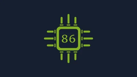 Yellow Computer processor with microcircuits CPU icon isolated on blue Stock Footage 232049320