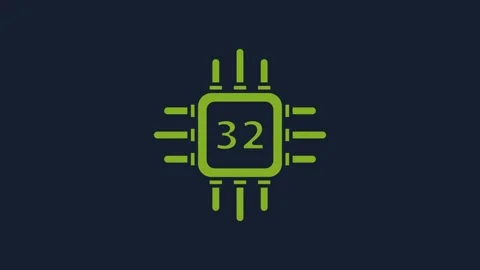 Yellow Computer processor with microcircuits CPU icon isolated on blue Stock Footage 232049460