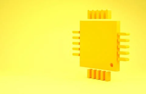 Yellow Computer processor with microcircuits CPU icon isolated on yellow back Stock Illustration