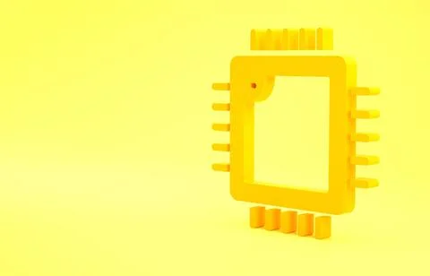 Yellow Computer processor with microcircuits CPU icon isolated on yellow back Stock Illustration