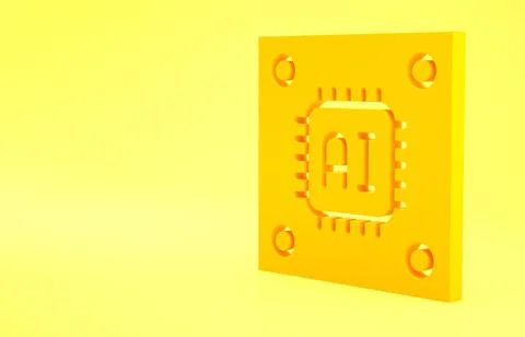 Yellow Computer processor with microcircuits CPU icon isolated on yellow back 스톡 일러스트