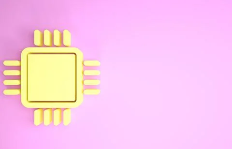 Yellow Computer processor with microcircuits CPU icon isolated on pink backgr Stock Illustration