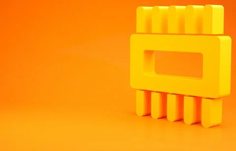 Yellow Computer processor with microcircuits CPU icon isolated on orange back イラスト素材