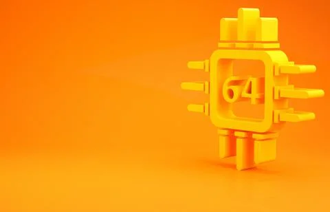 Yellow Computer processor with microcircuits CPU icon isolated on orange back Stock Illustration