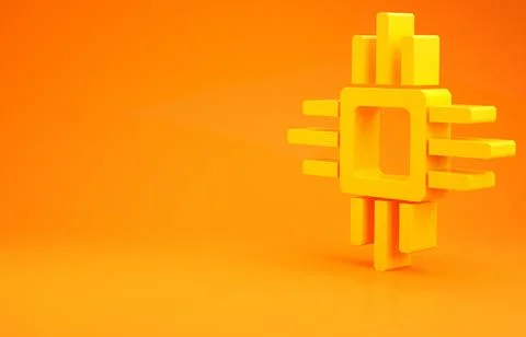 Yellow Computer processor with microcircuits CPU icon isolated on orange back Illustrazione stock