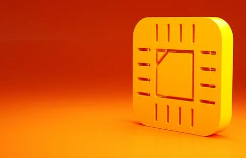 Yellow Computer processor with microcircuits CPU icon isolated on orange back Stock Illustration