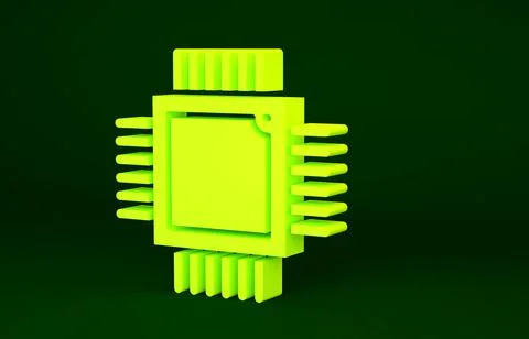 Yellow Computer processor with microcircuits CPU icon isolated on green backg Stock Illustration
