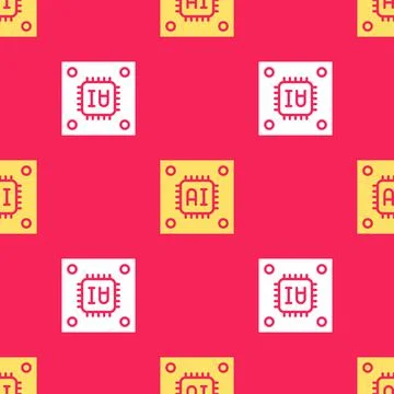 Yellow Computer processor with microcircuits CPU icon isolated seamless pattern イラスト素材