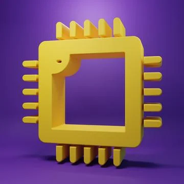 Yellow Computer processor with microcircuits CPU icon isolated on purple ba.. Stock Illustration