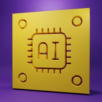 Yellow Computer processor with microcircuits CPU icon isolated on purple ba.. Stock Photos