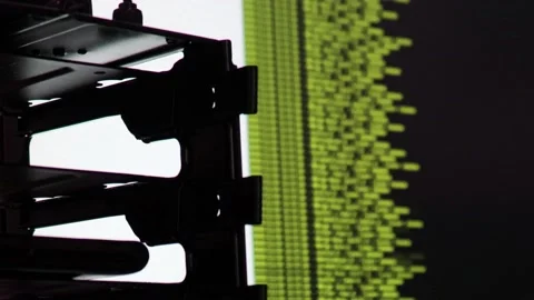 Yellow computer software code moving on a black monitor reflect on glass. Abs 스톡 동영상 143871981