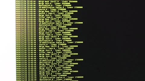 Yellow computer software code moving on a black monitor. Computer hacking in  Stock Footage 144048675