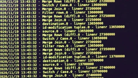 Yellow computer software code moving on a black monitor. Computer hacking in  스톡 동영상 144049166