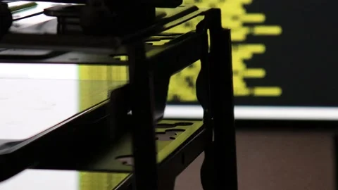 Yellow computer software code moving on a black monitor reflect on glass. Abs 스톡 동영상 144049531