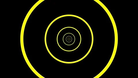 Yellow Concentric Circles On Black Background rings Video stock 318054254