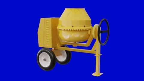 Yellow concrete, cement mixer machine mixing cement isolated on blue screen Stock Footage 152117787