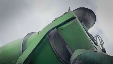 Yellow concrete mixer, casting pump. Construction machinery, ground works. Видео 88052589