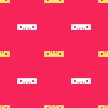 Yellow Construction bubble level icon isolated seamless pattern on red Illustrazione stock