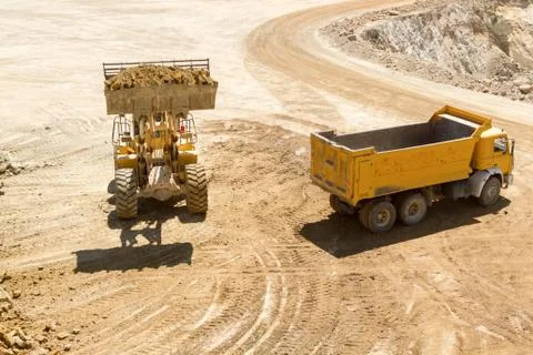 Yellow Construction bulldozer at Work Stock Photos