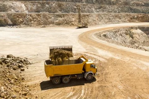 Yellow Construction bulldozer at Work Stock Photos