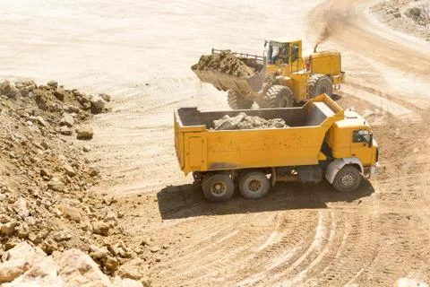 Yellow Construction bulldozer at Work Stock Photos