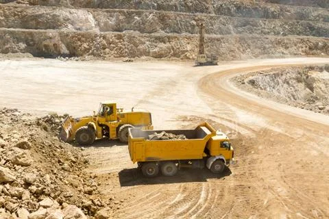 Yellow Construction bulldozer at Work Stock Photos