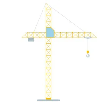 Yellow construction crane for construction work. Flat vector illustration. Stock Illustration